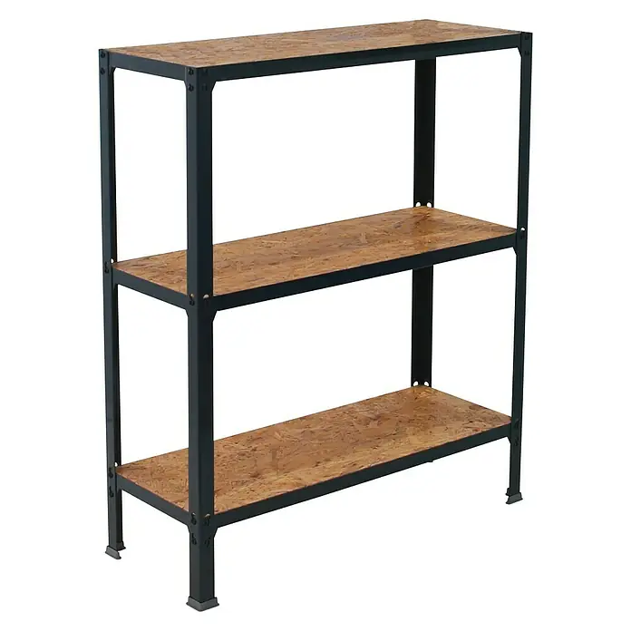 Simonrack Simonhome Estantería metálica Wood Mini - L x An x Al: 30 x 80 x 90 cm, Capacidad de carga: 150 kg/balda, Número de baldas: 3 ud., Inserción, Antracita/OSB - Vista angular