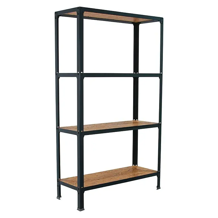 Simonrack Simonhome Estantería metálica Wood Mini - L x An x Al: 30 x 80 x 160 cm, Capacidad de carga: 150 kg/balda, Número de baldas: 4 ud., Inserción, Antracita/OSB - Vista angular