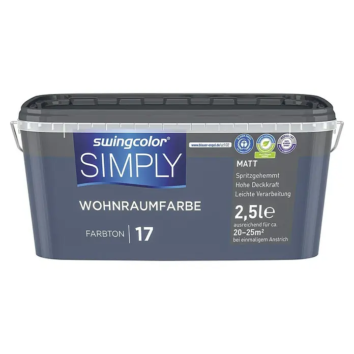 swingcolor Wandfarbe SIMPLY Blau - Blau - Nr. 17, 2,5 l, Matt - Vorderansicht
