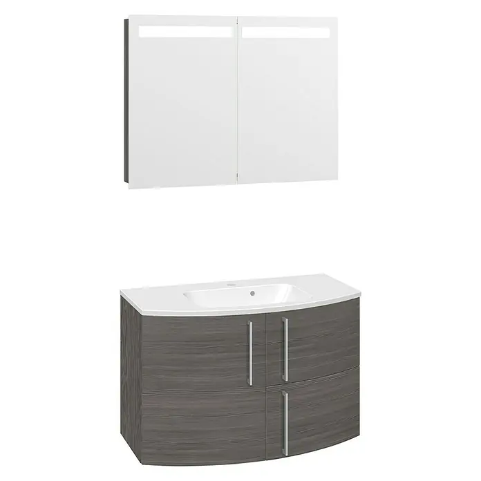 Scanbad Modern+ Badmöbel-Set - 90 cm, Anschlag: Links, 3 -tlg., Pine Grey, Matt