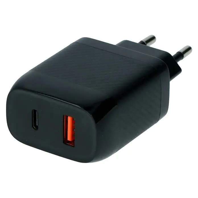 Carpoint Snellader Duo 20W USB-C + 18W USB 3.0 - Kunststof, Zwart - Diagonaal zicht