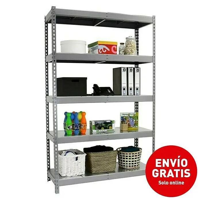 Simonrack Ecoforte Estructura de estantería Metal - L x An x Al: 45 x 180 x 200 cm, Capacidad de carga: 400 kg/balda, Número de baldas: 5 ud., Gris/Galvanizado - Imagen de campaña