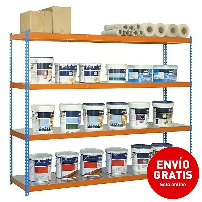 Simonrack Ecoforte Estructura de estantería Metal - L x An x Al: 75 x 180 x 200 cm, Capacidad de carga: 400 kg/balda, Número de baldas: 4 ud., Azul/Naranja/Galvanizado - Imagen de campaña
