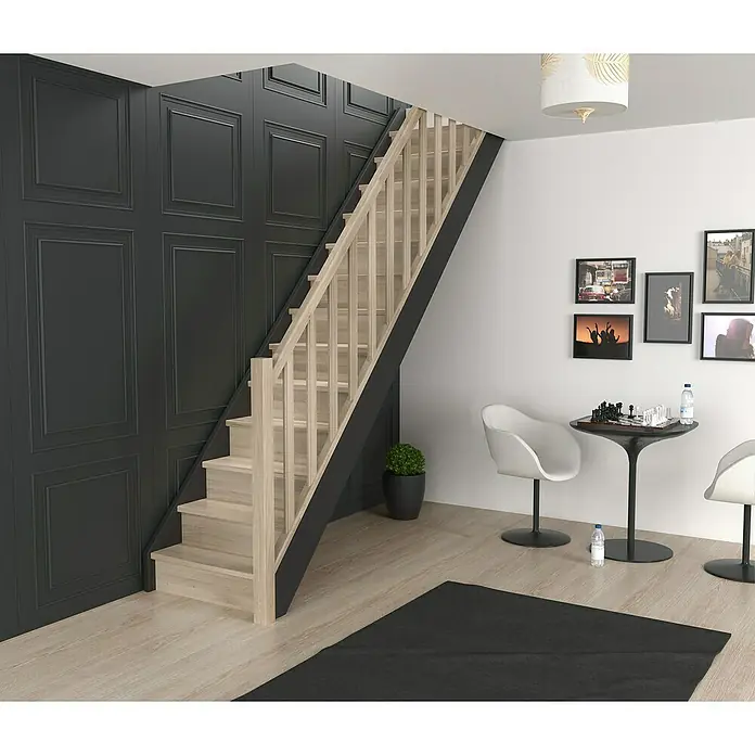 Sogem Escalera principal Liverpool vertical - Ancho: 82 cm, Roble/Negro, Recto, Número de escalones: 14 uds. - Foto ambiente
