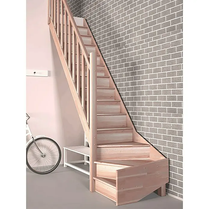 Sogem Escalera principal Tradi Eco - Ancho: 82 cm, Haya, 1/4 hélice abajo a la izquierda, Número de escalones: 14 uds. - Foto ambiente
