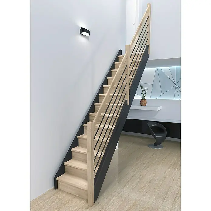 Sogem Escalera principal Liverpool horizontal - Ancho: 82 cm, Roble/Negro, Recto, Número de escalones: 14 uds. - Foto ambiente