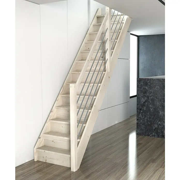 Sogem Escalera principal Trendy Eco - Ancho: 82 cm, Abeto, Recto, Número de escalones: 14 uds. - Foto ambiente