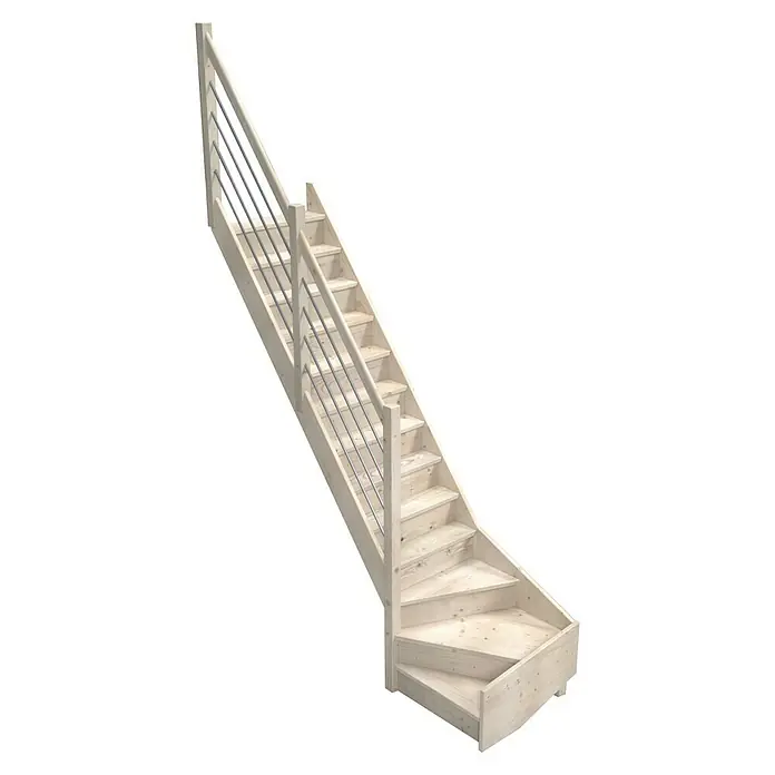 Sogem Escalera principal Trendy Eco - Ancho: 82 cm, Abeto, 1/4 hélice abajo a la izquierda, Número de escalones: 14 uds. - Vista angular