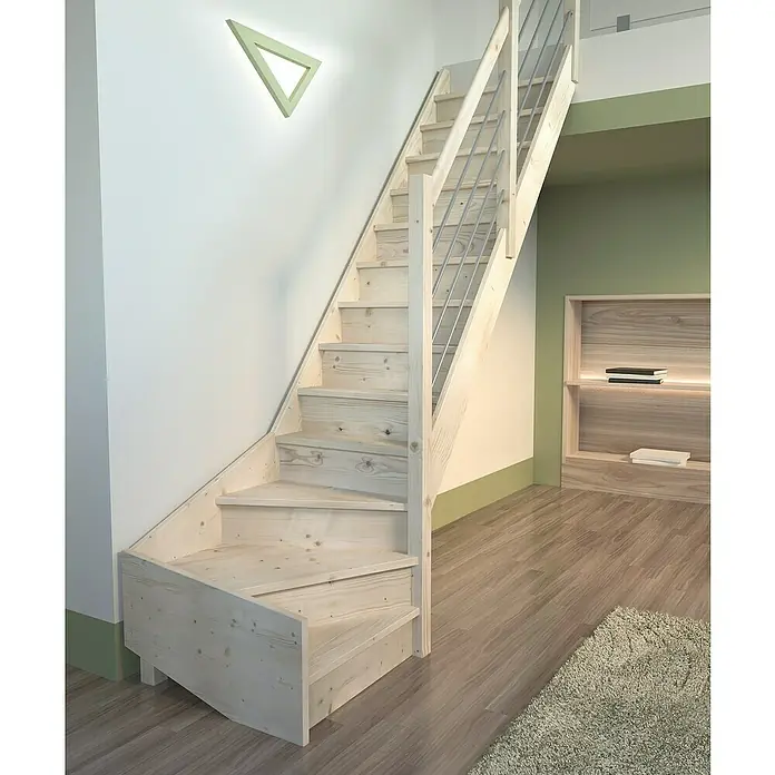 Sogem Escalera principal Trendy Eco - Ancho: 82 cm, Abeto, 1/4 hélice abajo a la derecha, Número de escalones: 14 uds. - Foto ambiente