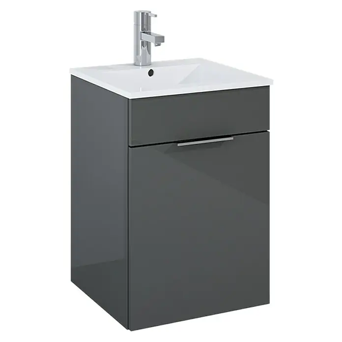 Badmöbel-Set Qubo Plus - 40 cm, 2 -tlg., Anthrazit, Hochglanz - Vorderansicht