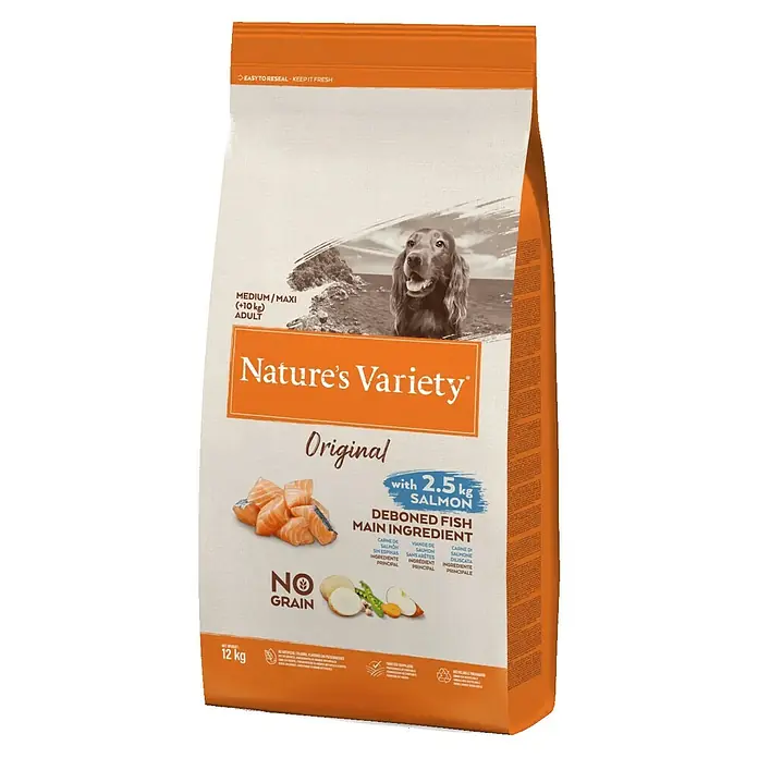 Nature's Variety Pienso seco para perros Original Medium/Max - 10 kg, Salmón - Vista angular