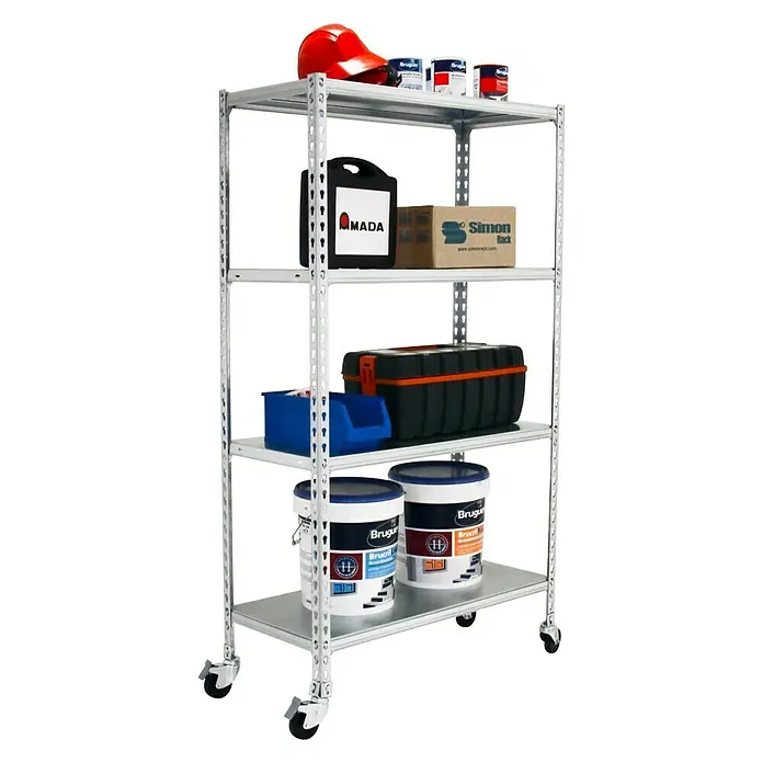 Simonrack Simonclick Estantería metálica Mobile Mini - L x An x Al: 50 x 80 x 150 cm, Capacidad de carga: 180 kg/balda, Número de baldas: 4 ud., Galvanizado
