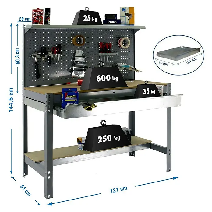 Simonrack Simonwork Banco de trabajo BT3 Box - L x An x Al: 61 x 151 x 144,5 cm, Número de cajones: 1 ud., Gris