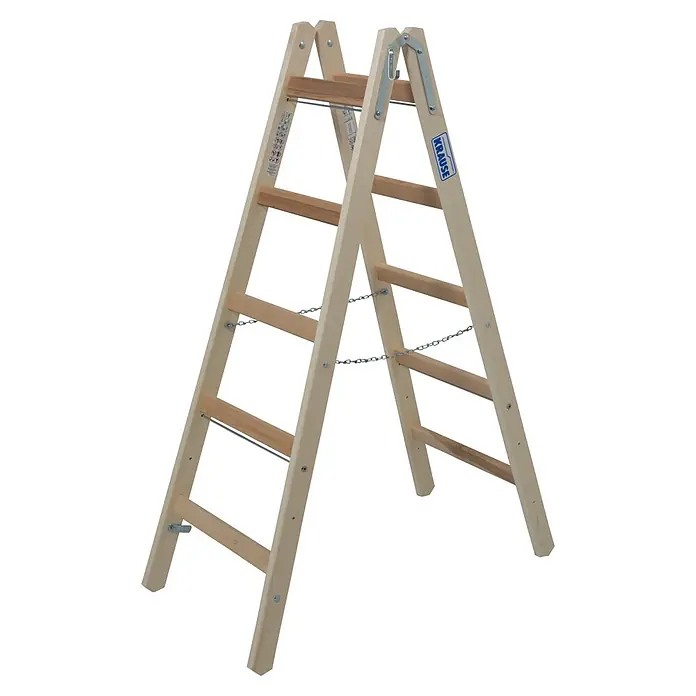 Krause Sprossen-Doppelleiter - Arbeitshöhe: 2,75 m, 2 x 5 Sprossen, Holz - Diagonale Ansicht