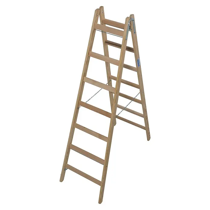 Krause Sprossen-Doppelleiter - Arbeitshöhe: 3,25 m, 2 x 7 Stufen, Holz - Diagonale Ansicht