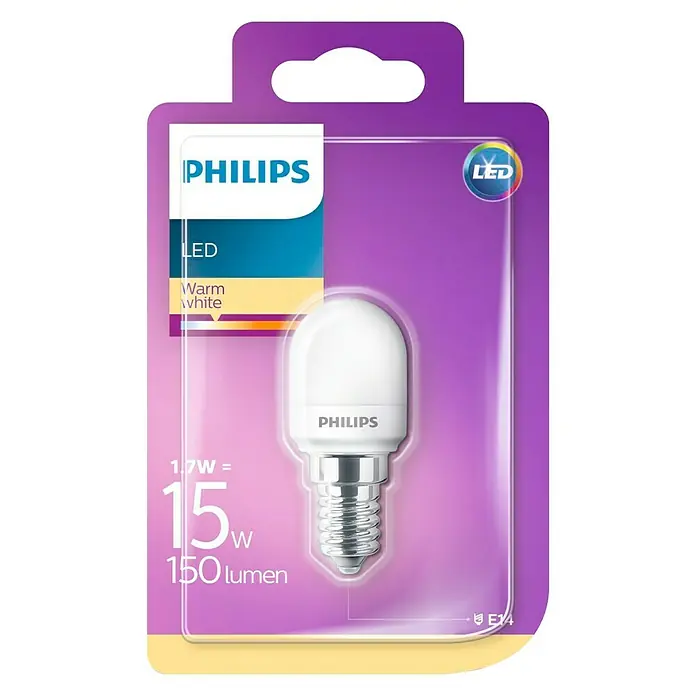 Philips Bombilla LED T25 - 1,7 W, E14, Color de luz: Blanco cálido, Redonda