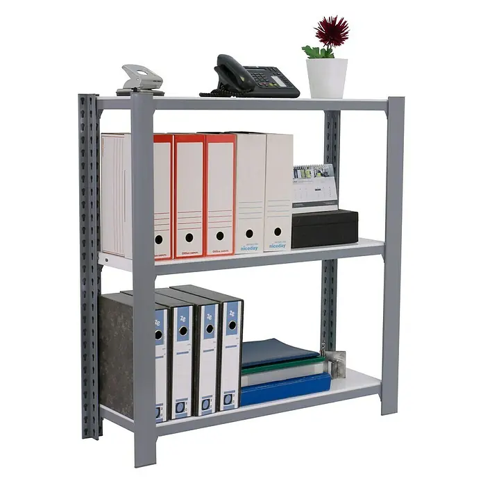 Simonrack Simonoffice Estantería para archivadores Offliclick Metal Inicial - L x An x Al: 30 x 90 x 100 cm, Capacidad de carga: 200 kg/balda, Número de baldas: 3 ud., Gris/Blanco