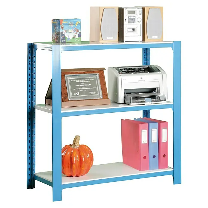 Simonrack Simonoffice Estantería para archivadores Offliclick Metal Inicial - L x An x Al: 30 x 90 x 100 cm, Capacidad de carga: 200 kg/balda, Número de baldas: 3 ud., Azul/Blanco
