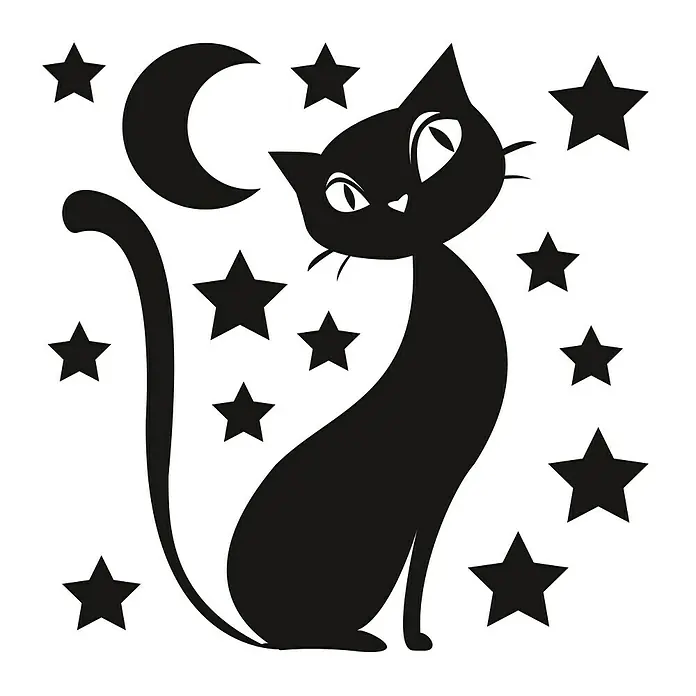 Vinilo de pared gato - Negro, 31 x 31 cm, 2 piezas