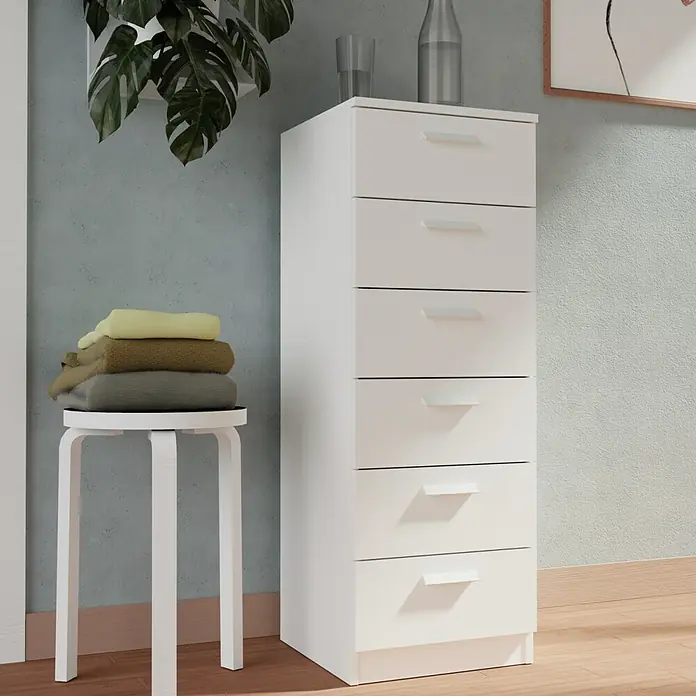Muebles Pitarch Cómoda Tibet - L x An x Al: 40 x 40 x 110 cm, Blanco, Número de cajones: 6 ud. - Foto ambiente