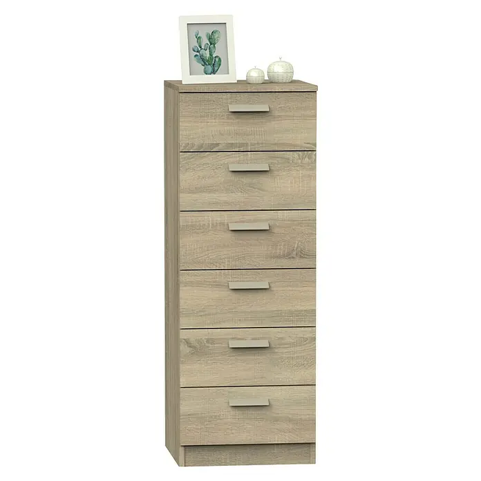 Muebles Pitarch Cómoda Tibet - L x An x Al: 40 x 40 x 110 cm, Roble cambrian, Número de cajones: 6 ud. - Vista angular