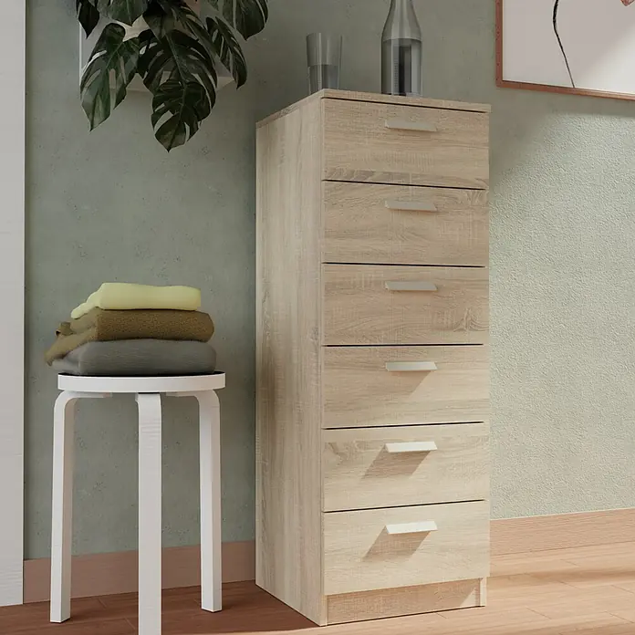 Muebles Pitarch Cómoda Tibet - L x An x Al: 40 x 40 x 110 cm, Roble cambrian, Número de cajones: 6 ud. - Foto ambiente
