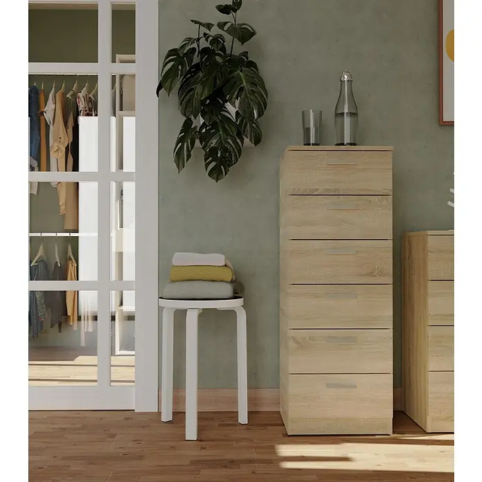 Muebles Pitarch Cómoda Tibet - L x An x Al: 40 x 40 x 110 cm, Roble cambrian, Número de cajones: 6 ud. - Foto ambiente