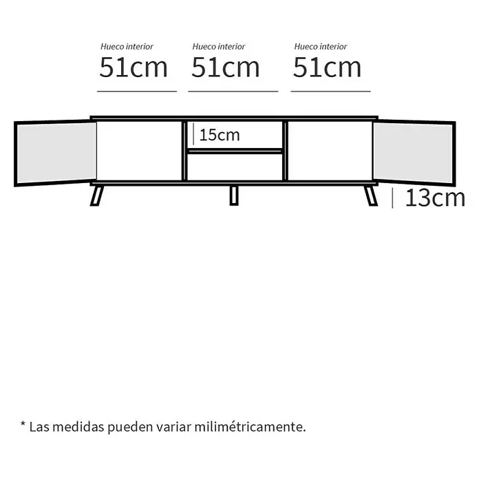Muebles Pitarch Mueble para TV Oslo - L x An x Al: 40 x 160 x 50 cm, Roble aurora - Dibujo técnico