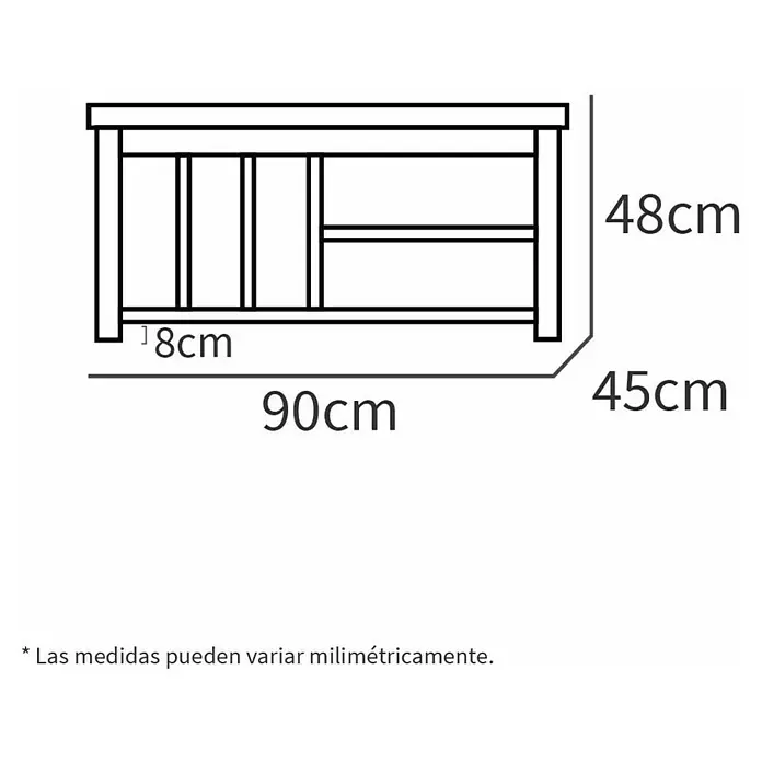 Muebles Pitarch Mesa auxiliar Artik - L x An x Al: 45 x 90 x 48 cm, Pino/Roble cambrian - Dibujo técnico