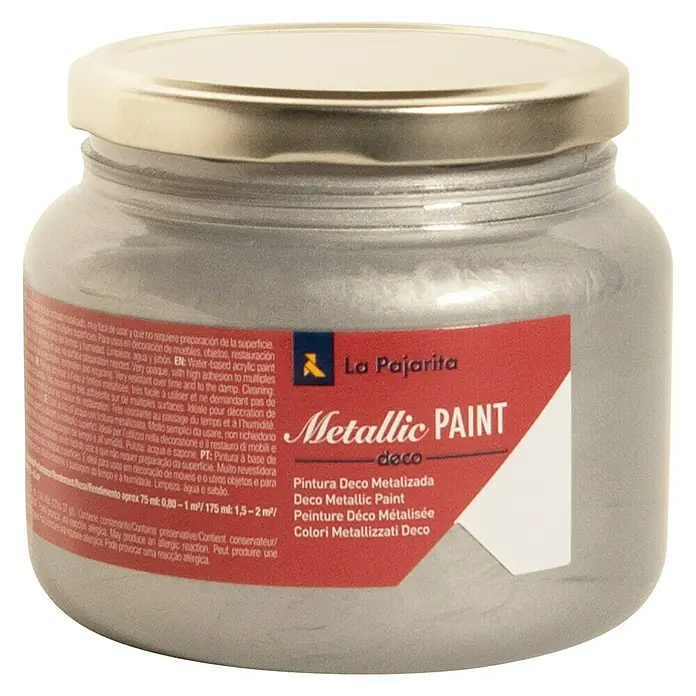 La Pajarita Pintura Metallic Paint - Plateado, 500 ml, Brillante - Vista frontal