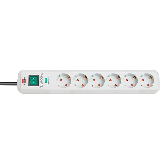 Brennenstuhl Eco-Line Steckdosenleiste - Anzahl Steckdosen Schuko: 6 Stk., Weiß, Kabellänge: 1,5 m, Max. Anschlussleistung: 3.680 W