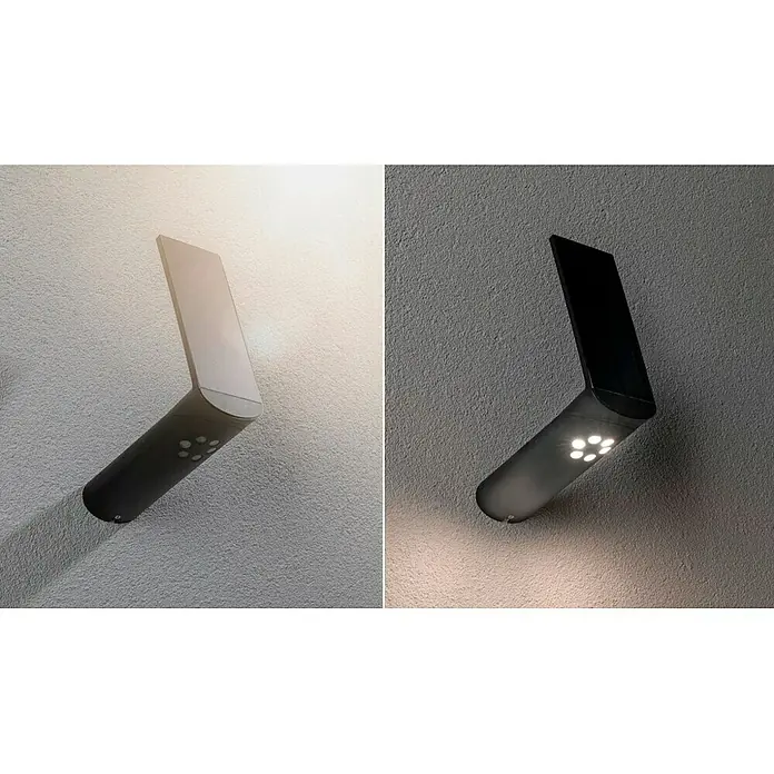 Paulmann Ilias Aplique solar LED para exterior - Detector de movimiento, 1,2 W, Color de luz: Blanco cálido, Antracita, Plástico