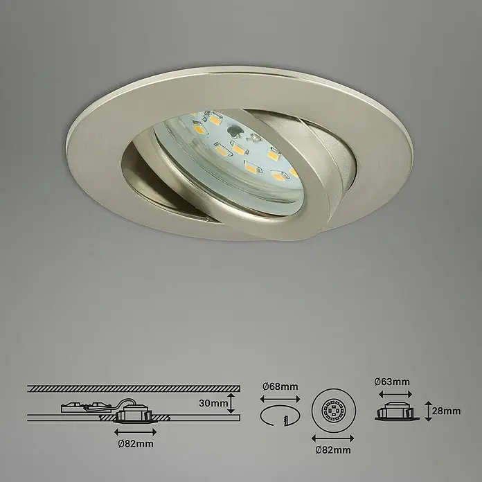 Briloner Led-inbouwspot Attach Move - Warm wit, Ø x h: 68 x 28 mm, Mat nikkel - Informatieweergave