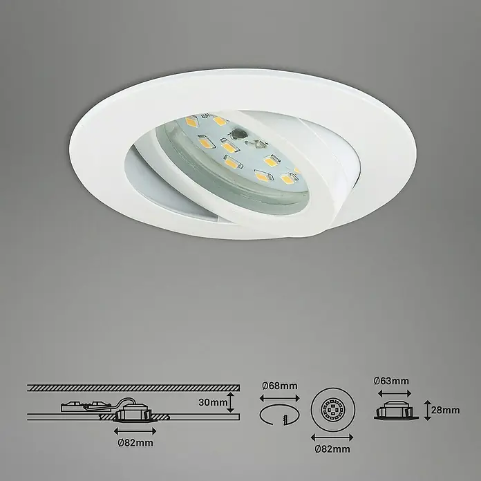 Briloner Led-inbouwspot Attach Move - Warm wit, Ø x h: 68 x 28 mm, Wit - Informatieweergave