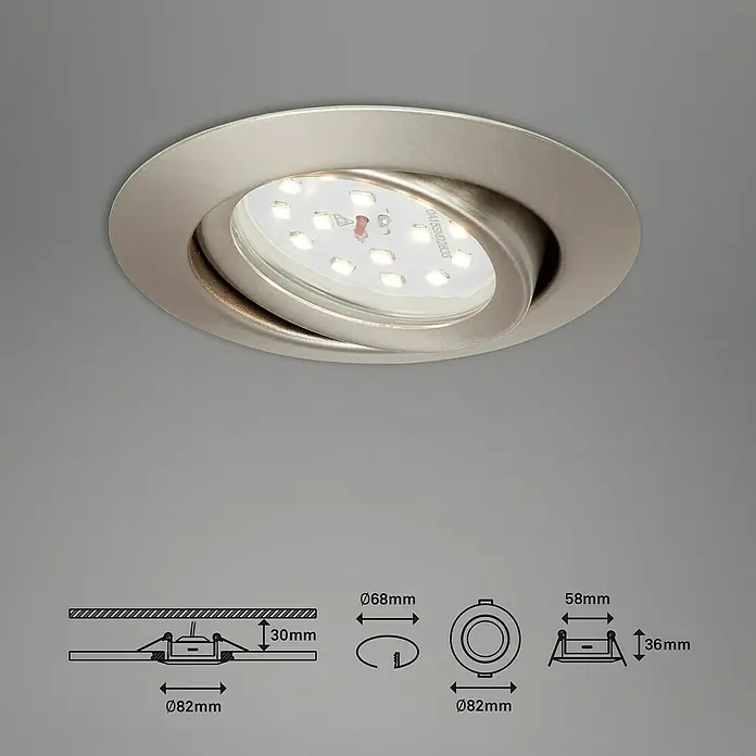 Briloner Led-inbouwspot Attach - Ø x h: 68 x 30 mm, Mat nikkel, Warm wit - Informatieweergave