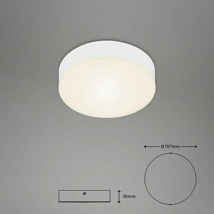 Briloner Led-plafondlamp Flame - Wit, Ø x h: 157 x 36 mm - Informatieweergave