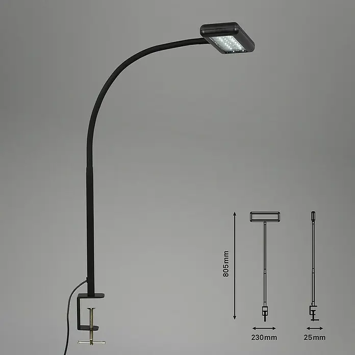 Briloner LED-klemlamp Trasna - Zwart, 7,5 W - Informatieweergave
