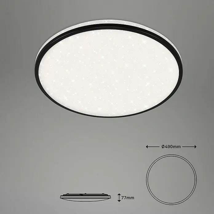 Briloner Smart led-plafondlamp, rond Ivy Sky S - Ø x h: 490 x 77 mm, Zwart - Informatieweergave