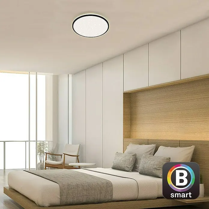 Briloner Smart led-plafondlamp, rond Ivy Sky S - Ø x h: 490 x 77 mm, Zwart - Sfeeropname