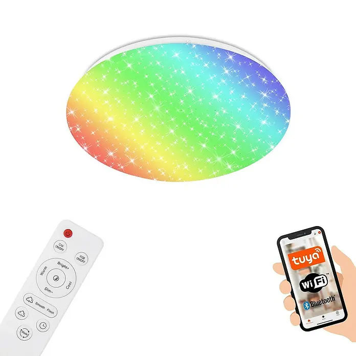 Briloner Smart led-plafondlamp, rond Barny S - Ø x h: 300 x 100 mm - Informatieweergave