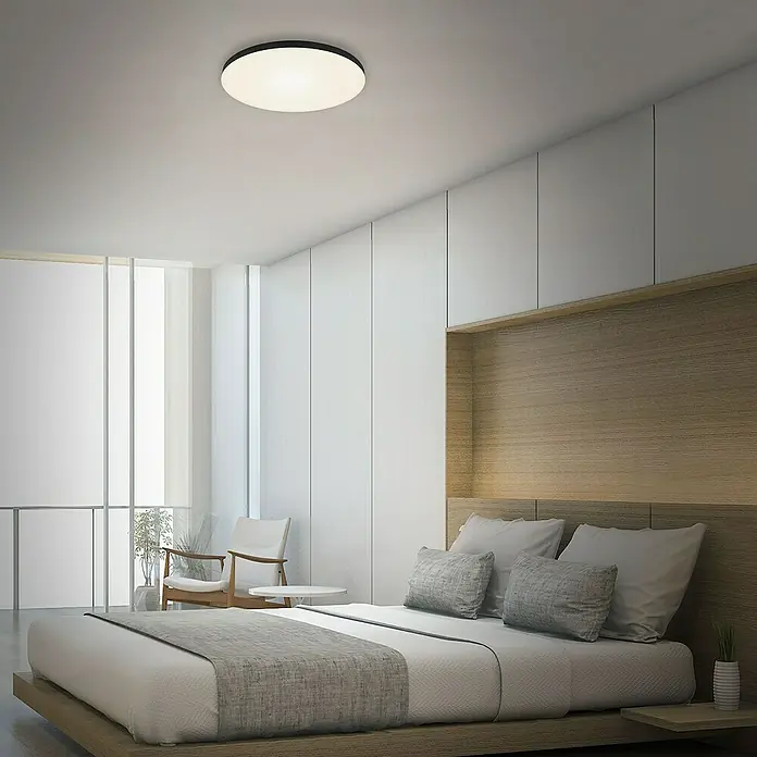Briloner Led-plafondlamp Flame - Zwart, Ø x h: 387 x 36 mm - Sfeeropname