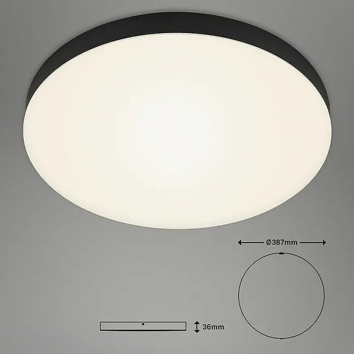 Briloner Led-plafondlamp Flame - Zwart, Ø x h: 387 x 36 mm - Informatieweergave