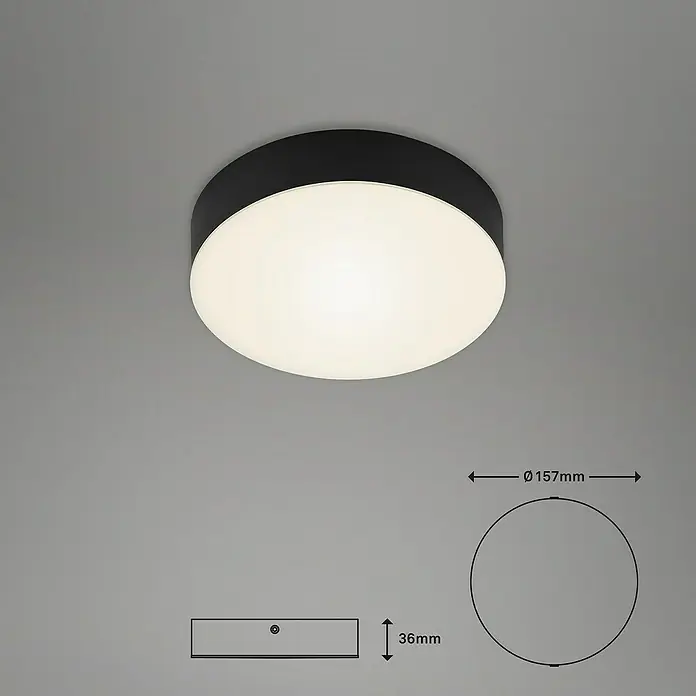 Briloner Led-plafondlamp Flame - Zwart, Ø x h: 157 x 36 mm - Informatieweergave