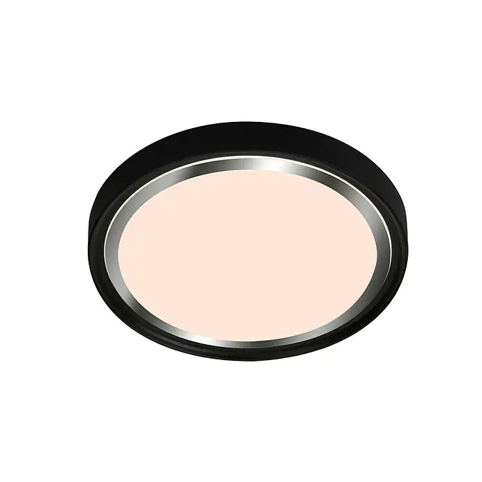 Briloner Led-plafondlamp Kahiko - Zwart, Warm wit, Ø x h: 334 x 50 mm - Diagonaal zicht