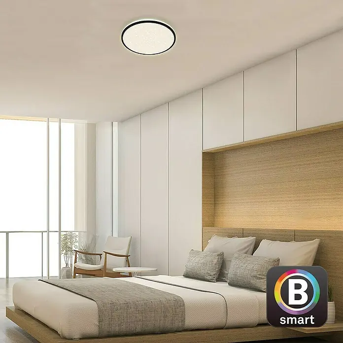 Briloner Smart led-plafondlamp, rond Ivy Sky S - Ø x h: 333 x 62 mm, Zwart - Sfeeropname