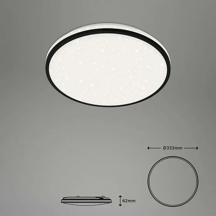 Briloner Smart led-plafondlamp, rond Ivy Sky S - Ø x h: 333 x 62 mm, Zwart - Informatieweergave