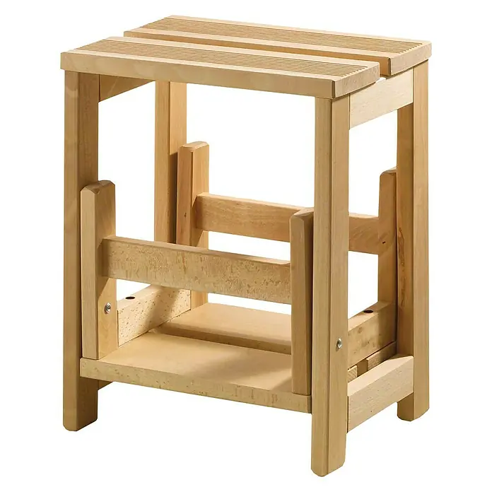 Banqueta natural de 2 peldaños - 32 x 42 x 40 cm, Madera, Escalera