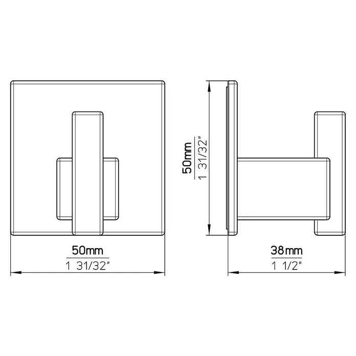 Siro Handtuchhaken - L x B x H: 50 x 50 x 38 mm, Anzahl Haken: 1 Stk. - Skizze