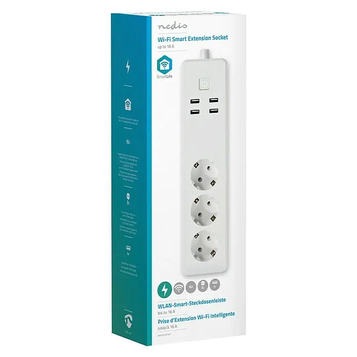 Nedis Smartlife Steckdosenleiste - Weiß, 4 x USB, Anzahl Steckdosen Schuko: 3, Max. Leistung: 3.840 W - Vorderansicht
