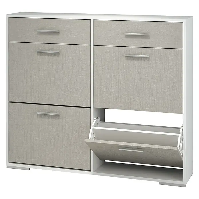 Zapatero Lino - L x An x Al: 27 x 116,8 x 99,7 cm, Blanco, Natural - Vista angular